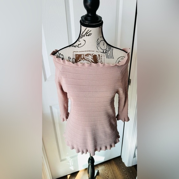 Blush Ribbed Off-Shoulder Sweater - Picture 4 of 7